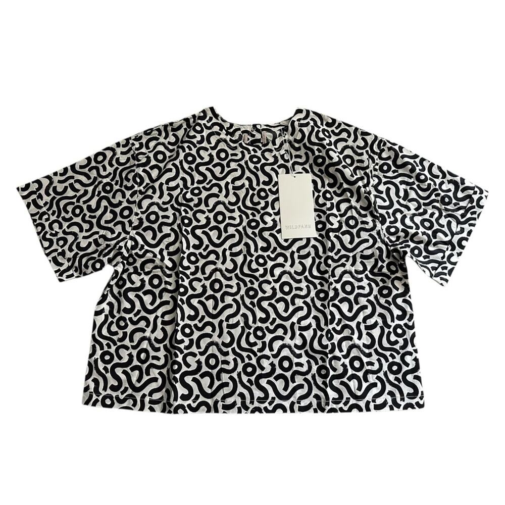 Wildfang The Essential Boxy Top Black White Squiggle Patterned Top Small NWT